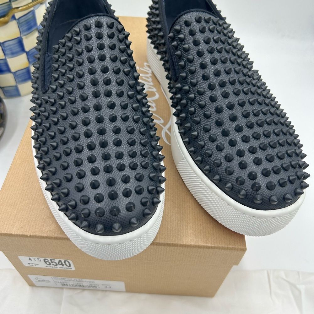 Men's Christian Louboutin spike boat flat sneaker size 44 made in Italy - Picture 3 of 11